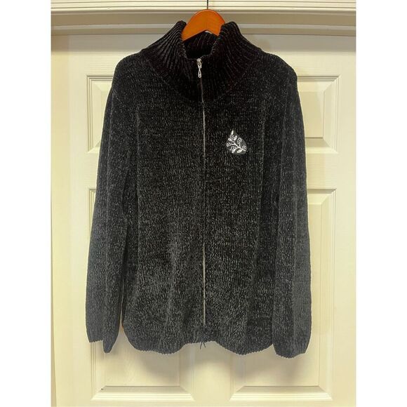 Australia New Zealand Black Chenille Full Zip Cardigan Sweater sz XXXL EUC - Picture 1 of 8
